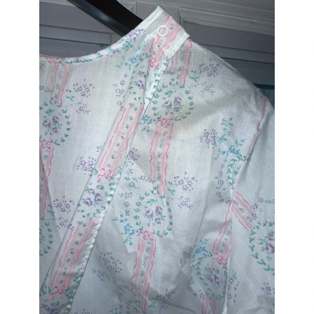 Heiress Vintage Floral Ribbon Stripe Nightgown White Pink Large Made in‎ USA NWT